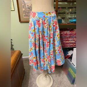 Pinup Couture Blue Floral Mary Blair A-Line Skirt